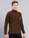 Men Brown Self Design High Neck Full Sleeve Pullover