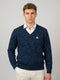 Men Blue Self Design V Neck Full Sleeve Pullover