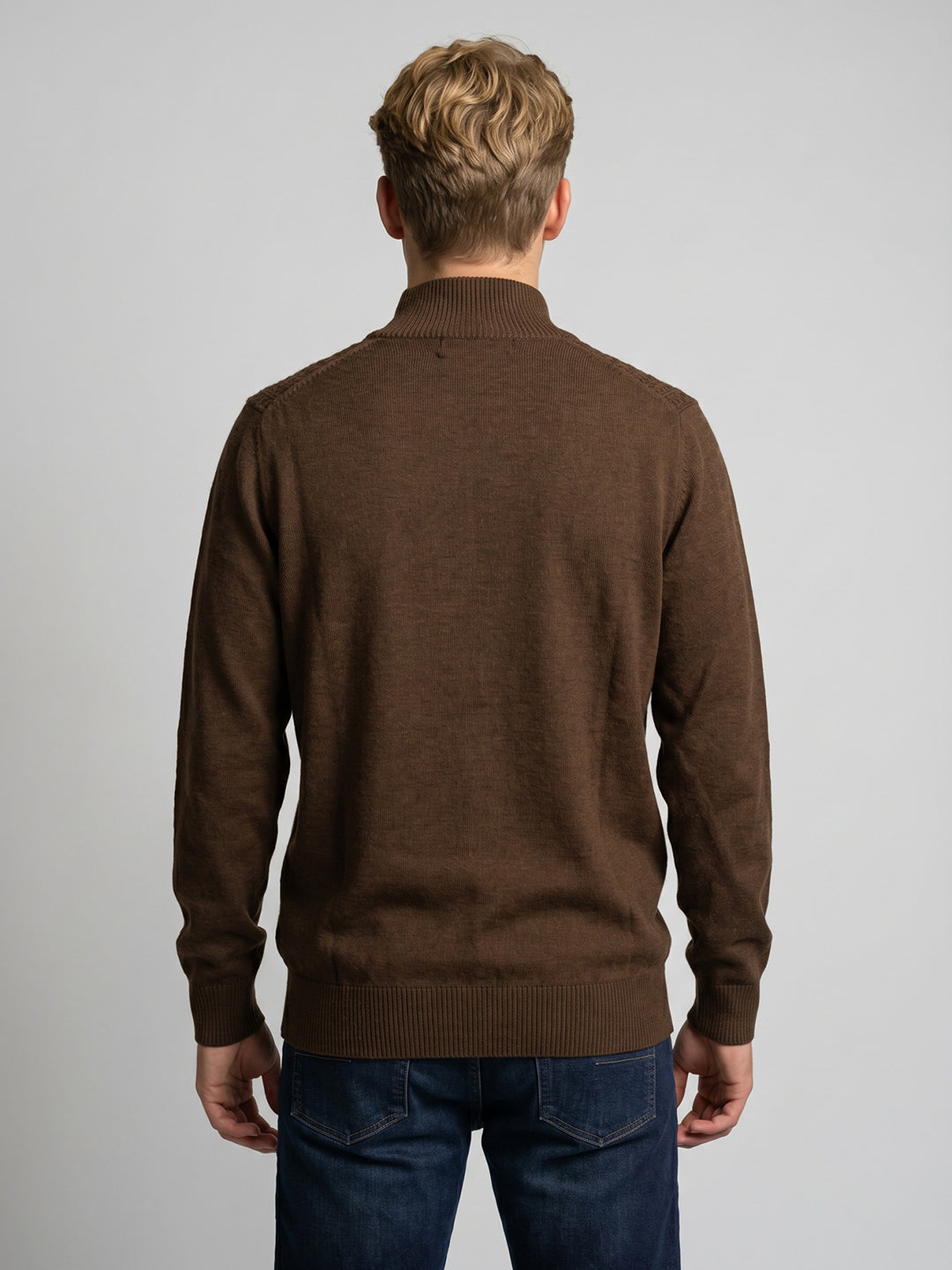 Men Brown Self Design High Neck Full Sleeve Pullover