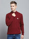 Men Maroon Self Design Mock Neck Full Sleeve Pullover