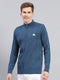 Men Blue Self Design High Neck Full Sleeve Pullover
