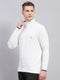 Men White Self Design High Neck Full Sleeve Pullover