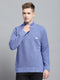Men Blue Self Design Mock Neck Full Sleeve Pullover