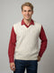 Men White Self Design V Neck Sleeveless Sweater