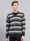 Men Black Stripe V Neck Full Sleeve Pullover