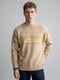 Men Camel Brown Jacquard Round Neck Full Sleeve Pullover
