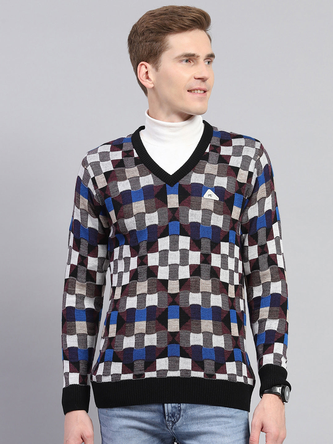 Men Brown Stripe V Neck Full Sleeve Pullover Men Brown Stripe V Neck Full Sleeve Pullover
