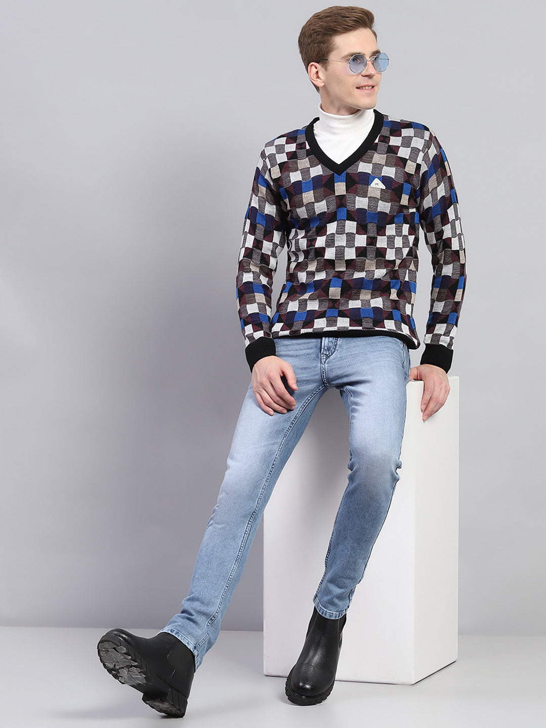 Men Brown Stripe V Neck Full Sleeve Pullover Men Brown Stripe V Neck Full Sleeve Pullover