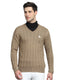 Men Brown Self Design V Neck Full Sleeve Pullover