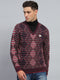 Men Maroon Stripe V Neck Full Sleeve Pullover