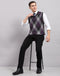 Men Grey Stripe V Neck Sleeveless Sweater