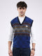 Men Blue Abstract V Neck Sleeveless Sweater