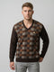 Men Brown Check V Neck Full Sleeve Pullover