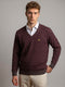 Men Maroon Self Design V Neck Full Sleeve Pullover