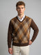 Men Brown Argyle Pattern V Neck Full Sleeve Pullover