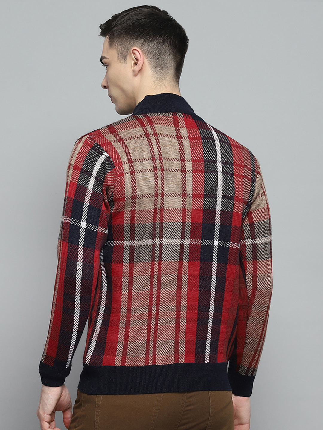 Men Navy Blue Printed High Neck Full Sleeve Pullover
