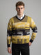 Men Navy Blue Self Design V Neck Full Sleeve Pullover