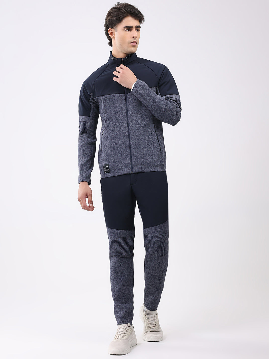 Men Blue Self Design Mock Neck Full Sleeve Cords Set