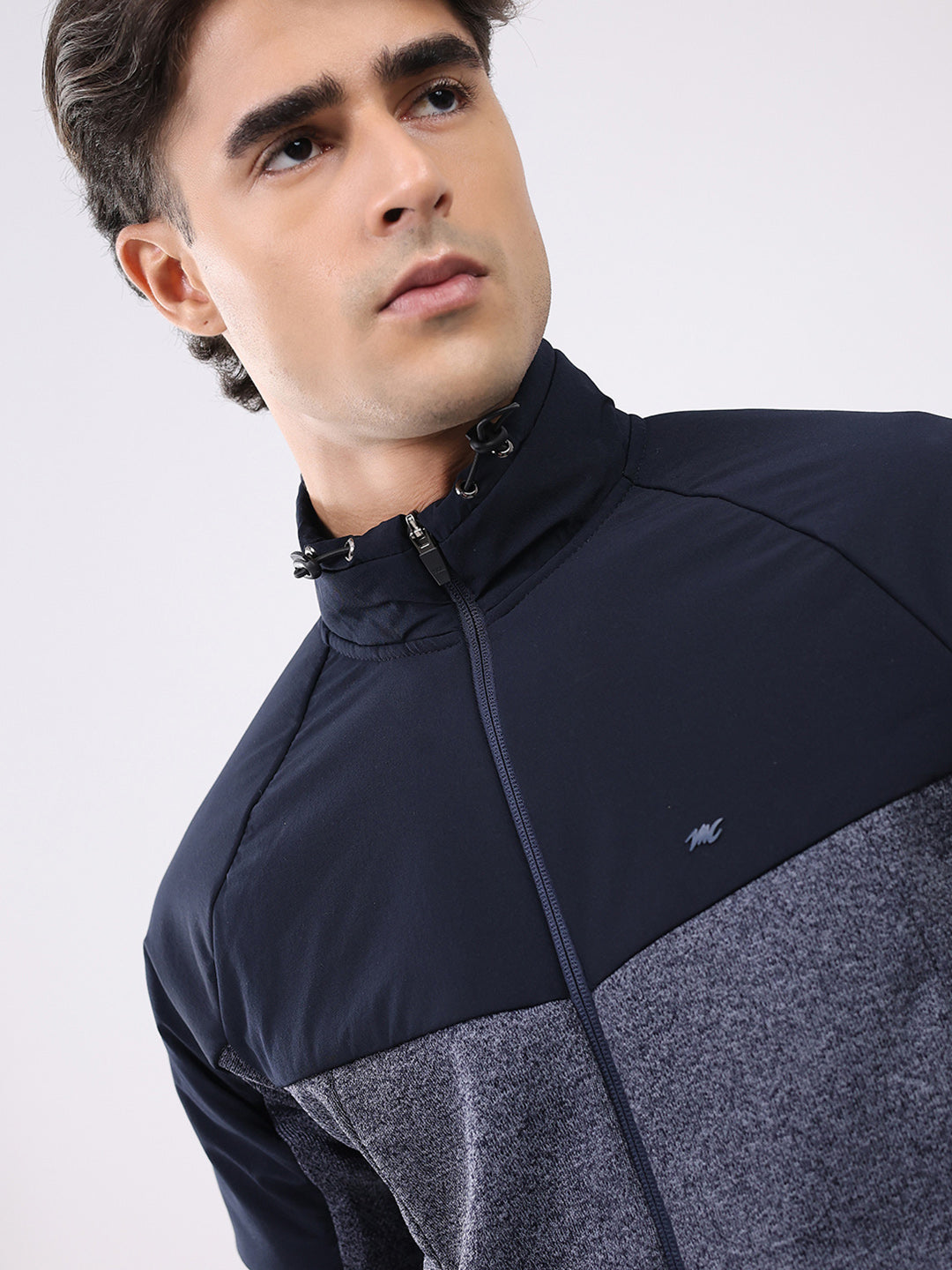 Men Blue Self Design Mock Neck Full Sleeve Cords Set