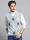 Men Grey Self Design V Neck Sleeveless Sweater