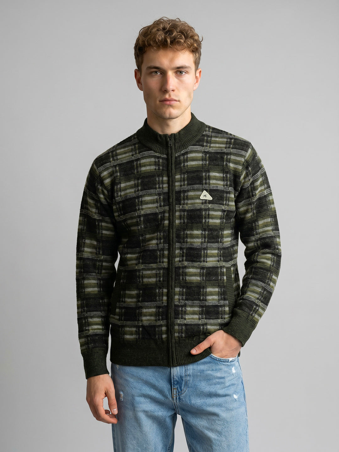 Men Black Check Turtle Neck Full Sleeve Pullover