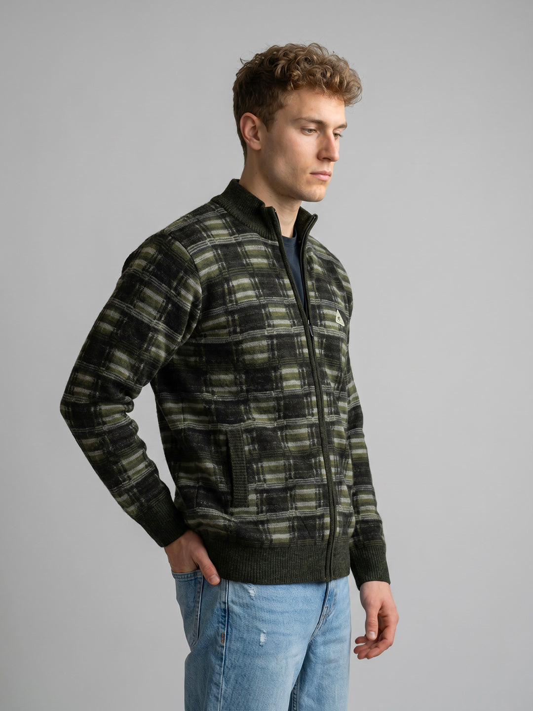 Men Black Check Turtle Neck Full Sleeve Pullover