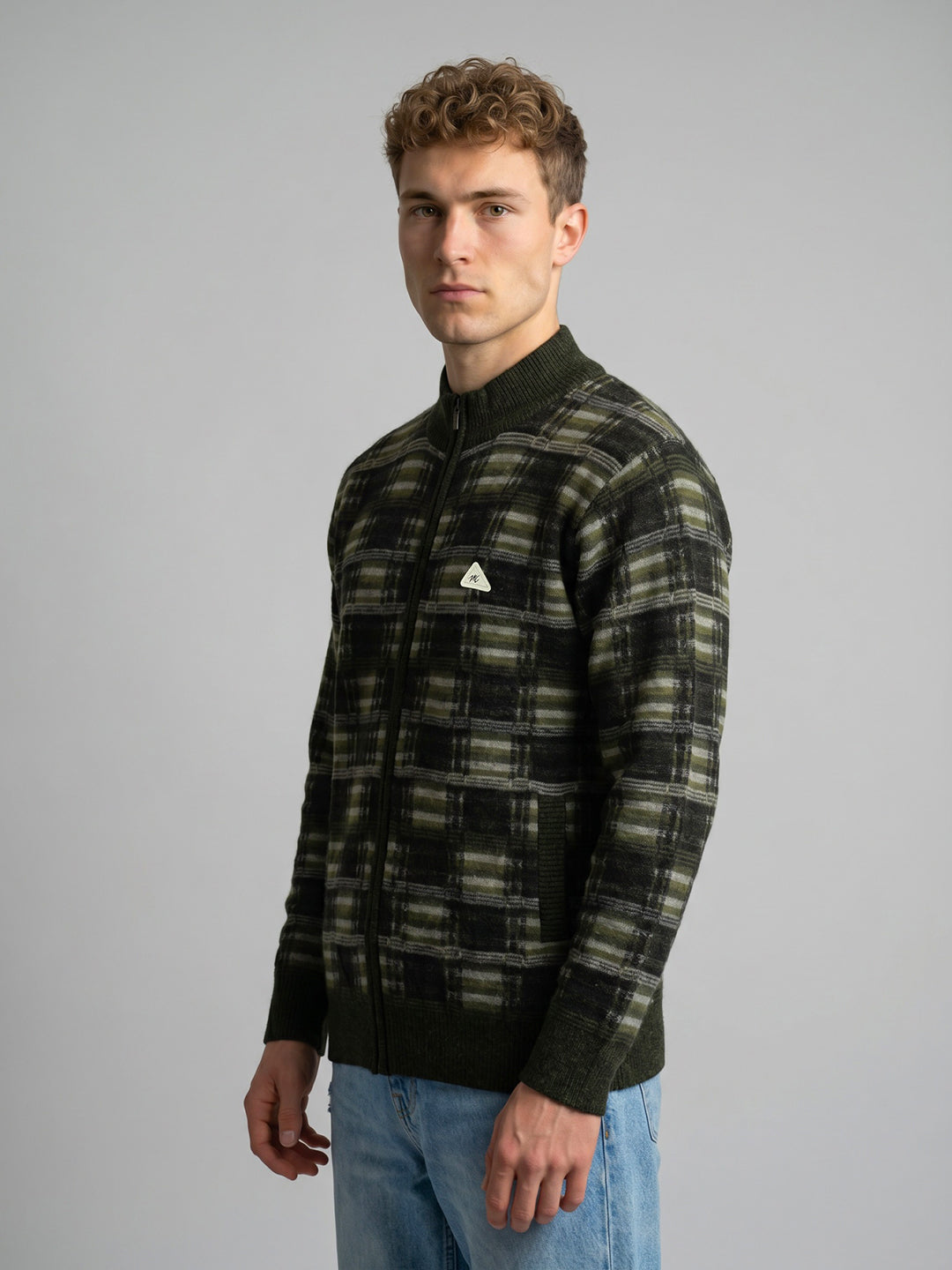 Men Black Check Turtle Neck Full Sleeve Pullover