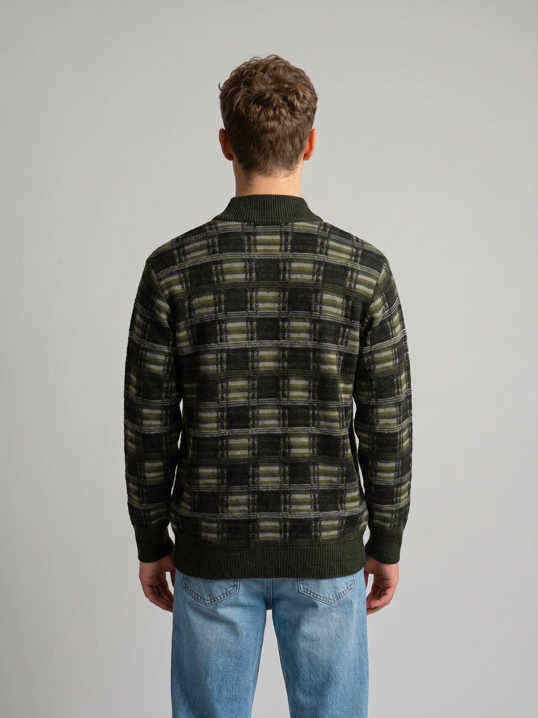 Men Black Check Turtle Neck Full Sleeve Pullover