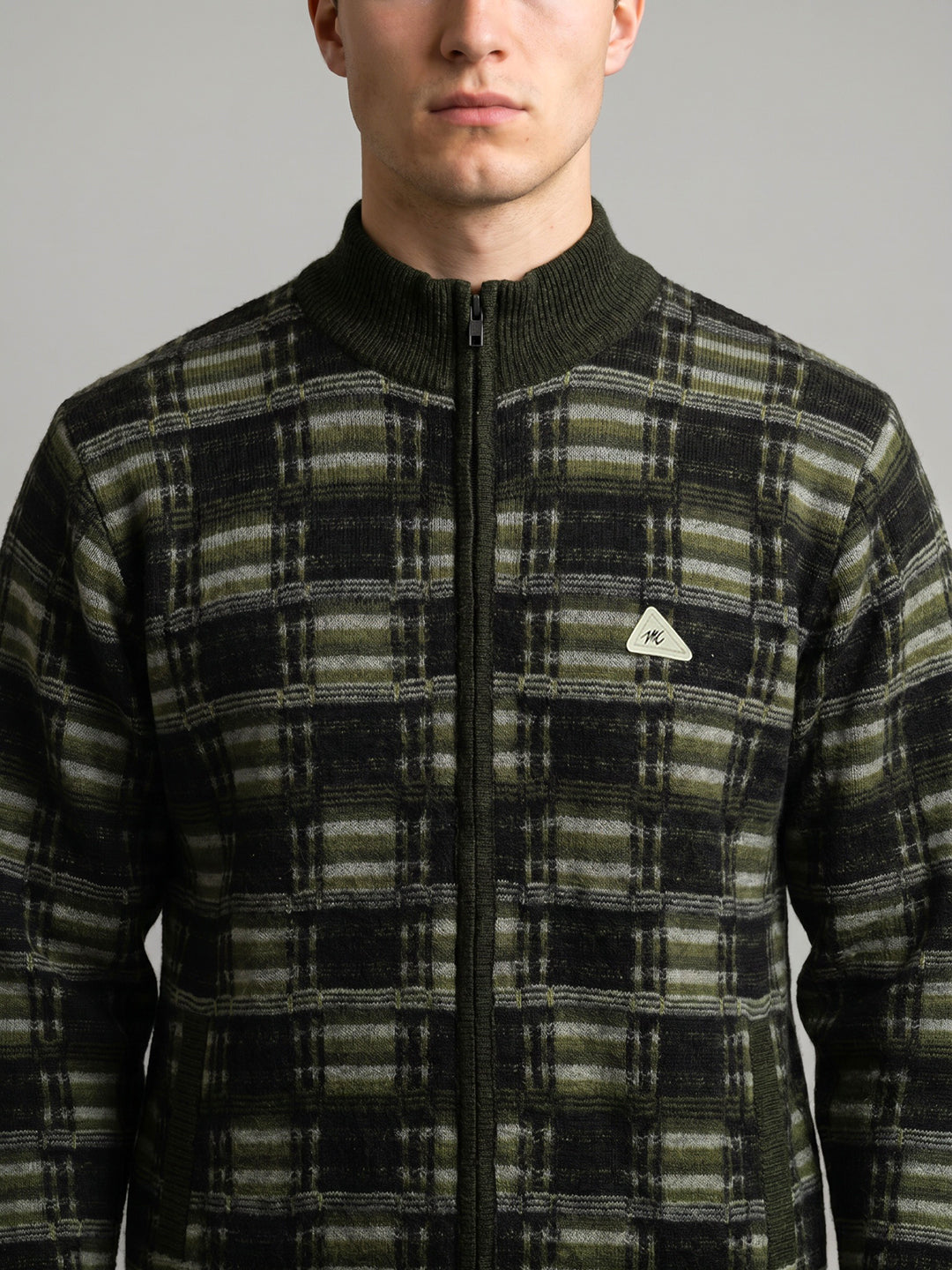 Men Black Check Turtle Neck Full Sleeve Pullover