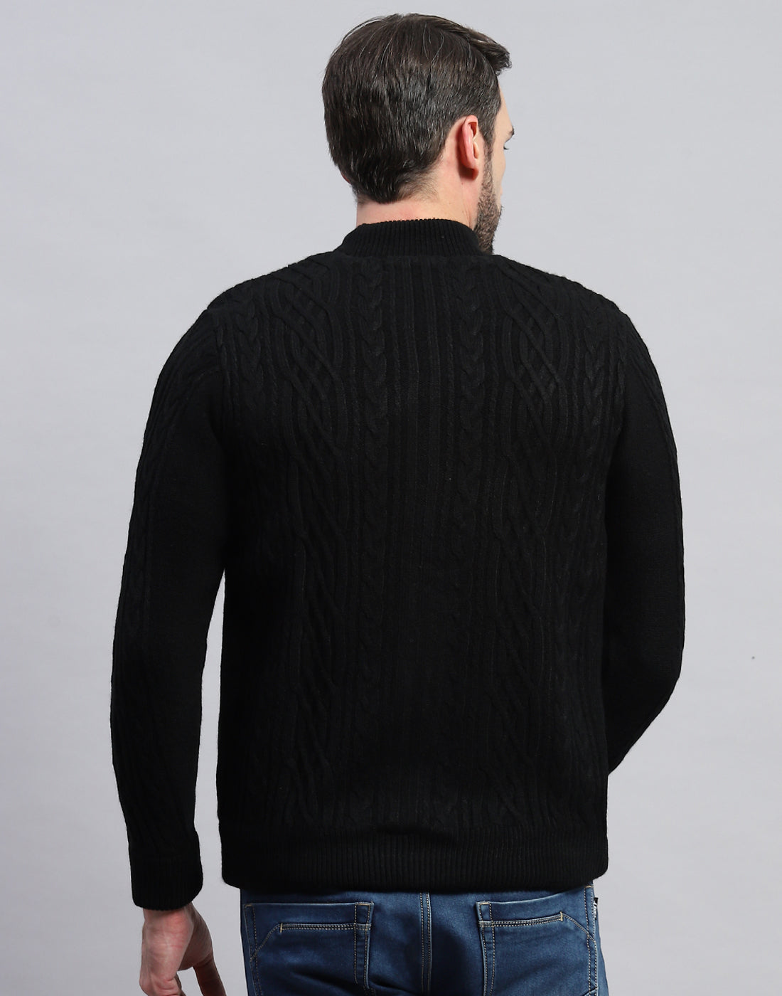 Men Black Self Design Turtle Neck Full Sleeve Jacket