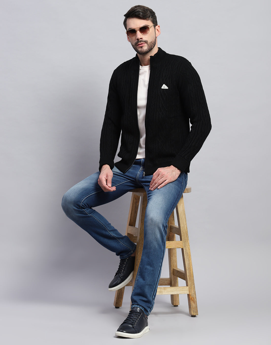 Men Black Self Design Turtle Neck Full Sleeve Jacket