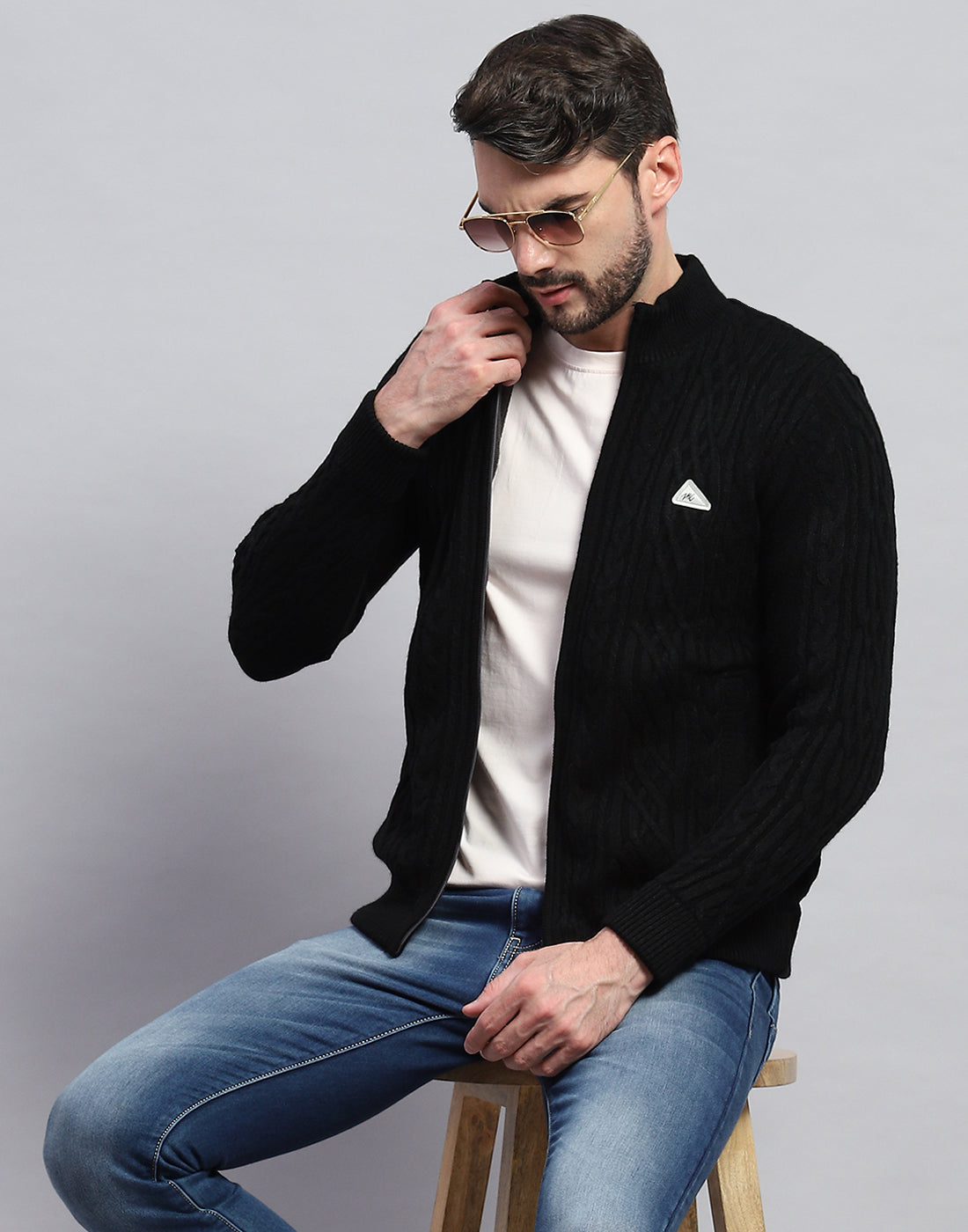Men Black Self Design Turtle Neck Full Sleeve Jacket
