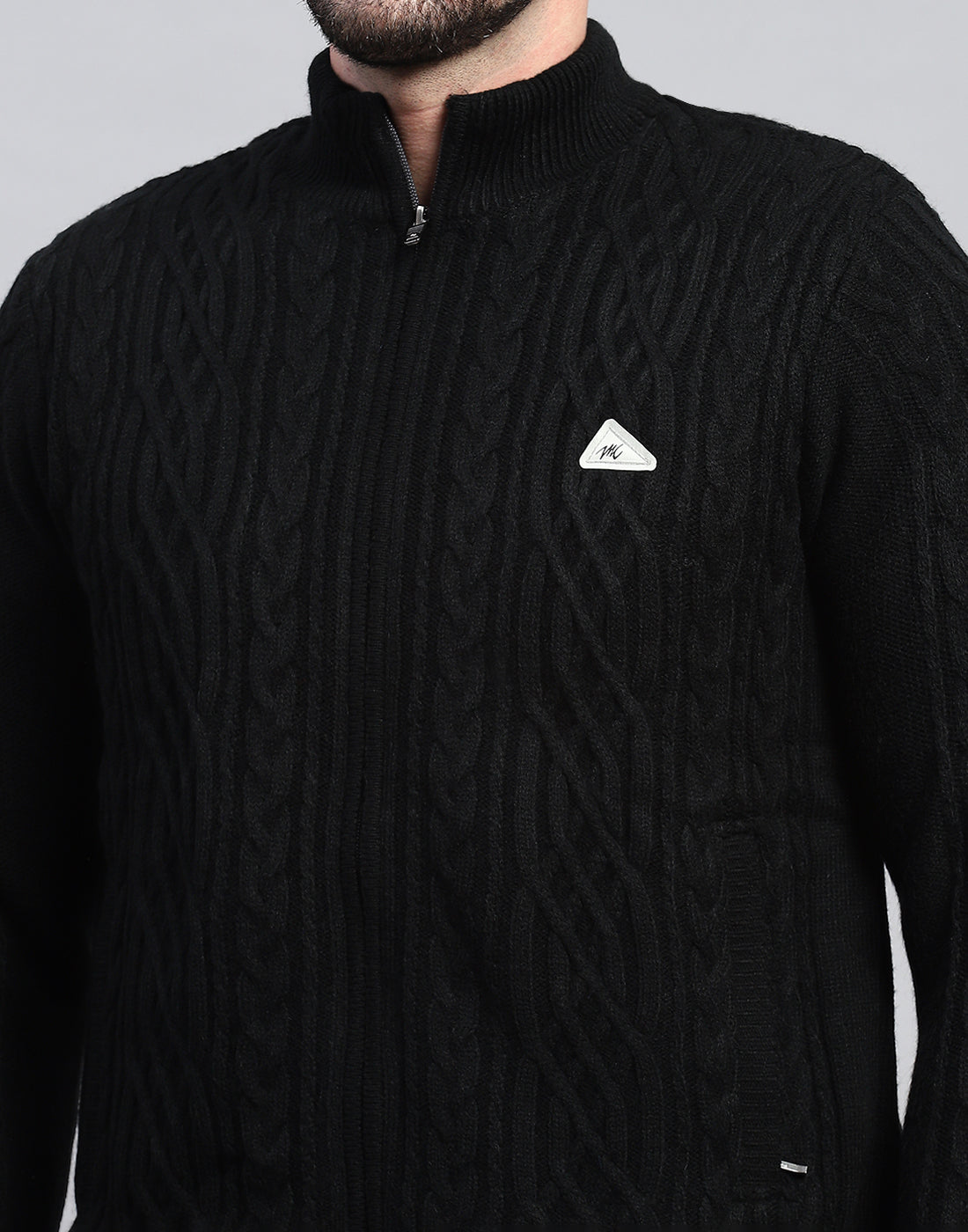 Men Black Self Design Turtle Neck Full Sleeve Jacket