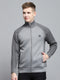 Men Grey Self Design Mock Neck Full Sleeve Pullover