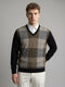 Men Black Self Design V Neck Full Sleeve Pullover