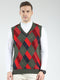 Men Green Printed V Neck Sleeveless Sweater