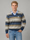 Men Blue Stripe V Neck Full Sleeve Pullover