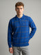 Men Blue Check Collar Full Sleeve Sweatshirt