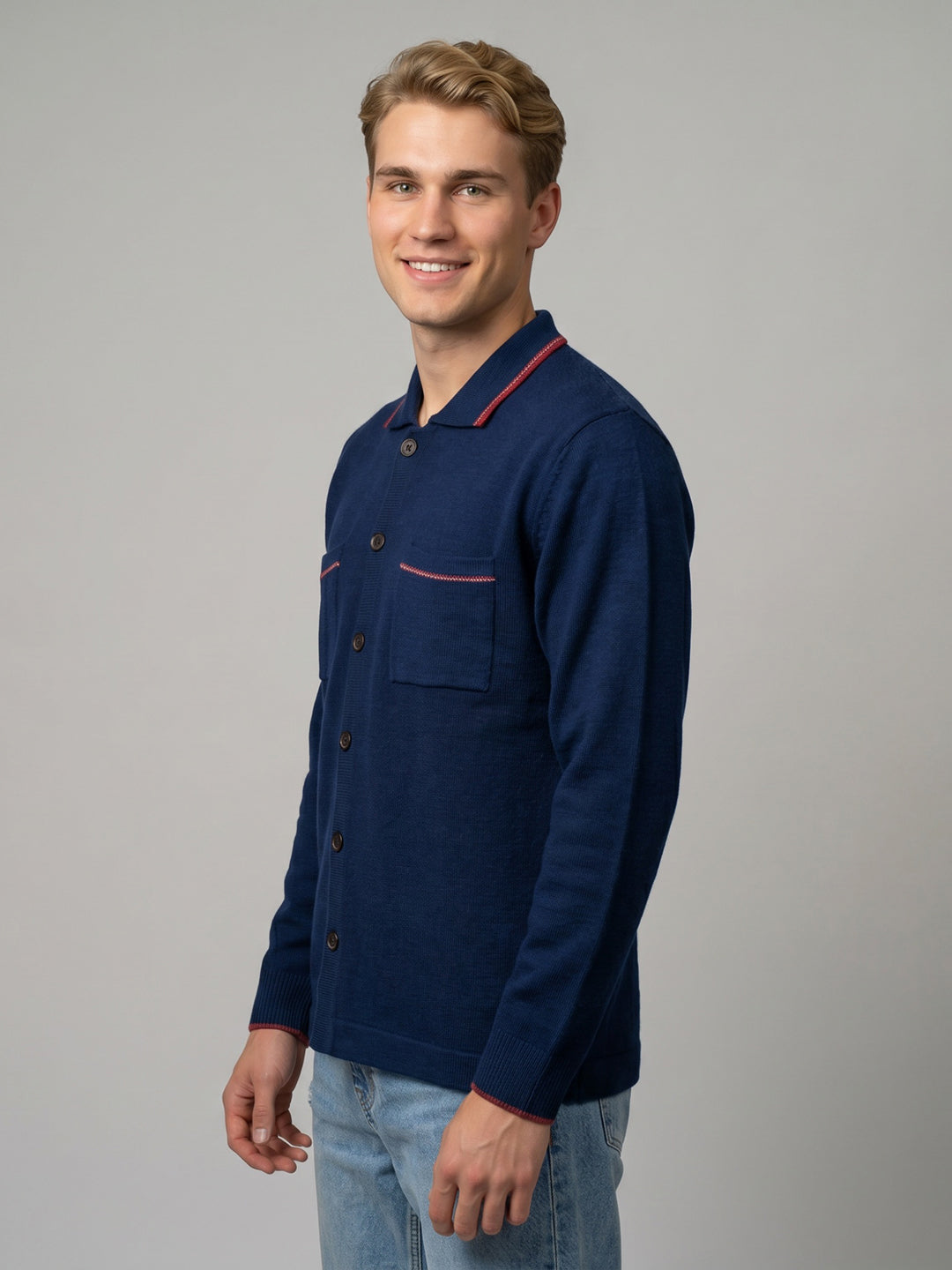 Men Blue Solid Collar Full Sleeve Sweatshirt