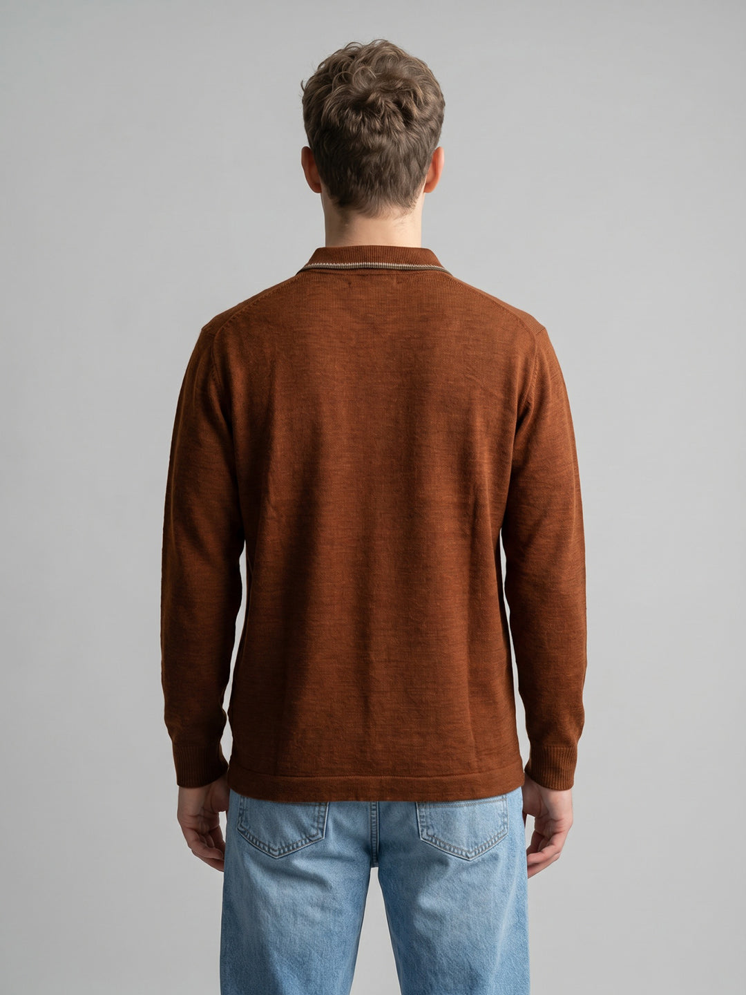 Men Rust Solid Collar Full Sleeve Sweatshirt