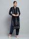 Women Navy Blue Self Design Round Neck Full Sleeve Kurti Set for Winter