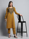 Women Mustard Self Design Round Neck Full Sleeve Kurti Set for Winter