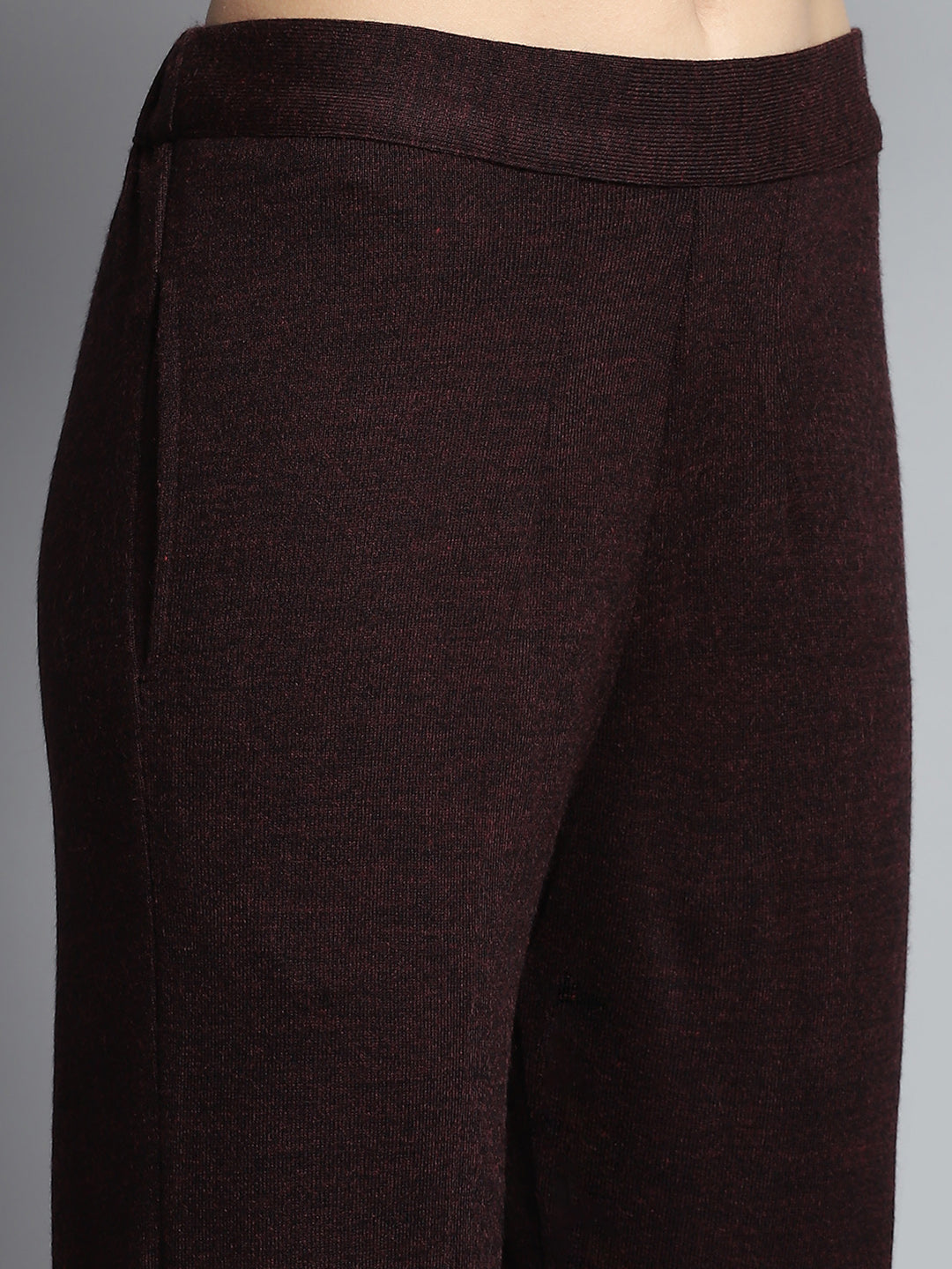 Women Maroon Self Design Round Neck Full Sleeve Kurti Set for Winter