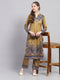 Women Yellow Printed Round Neck Full Sleeve Kurti Set for Winter