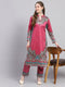 Women Pink Printed Round Neck Full Sleeve Kurti Set for Winter