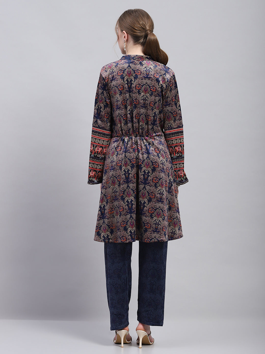 Women Blue Designer Round Neck Full Sleeve Kurtis Set for Winter