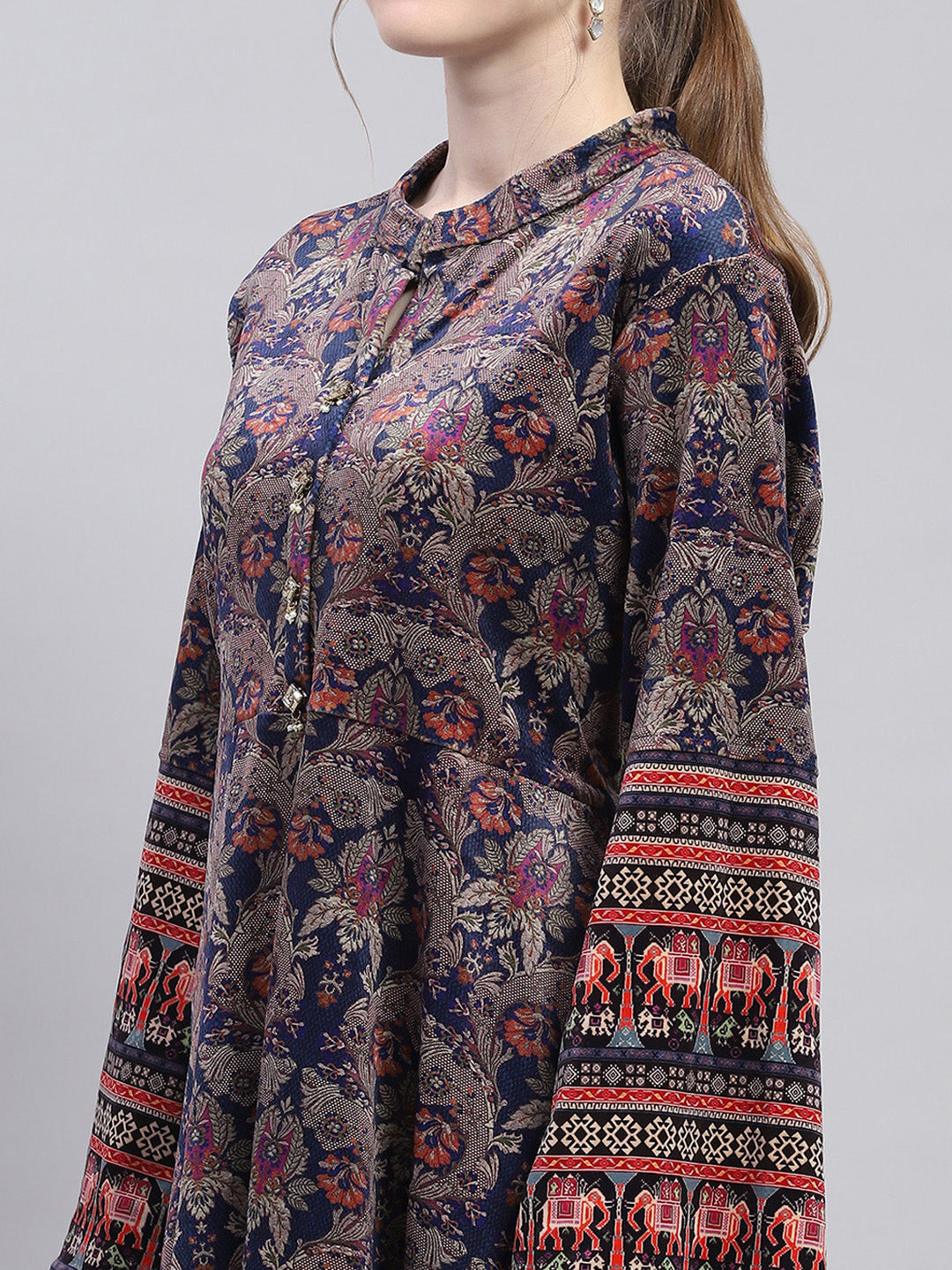 Women Blue Designer Round Neck Full Sleeve Kurtis Set for Winter