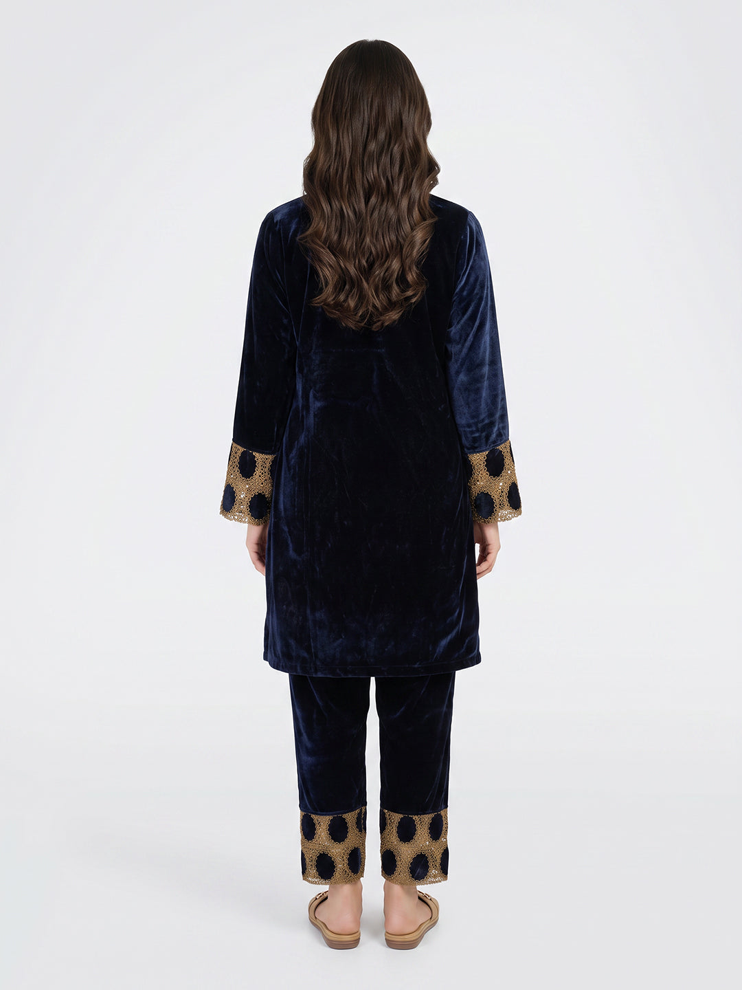 Women Navy Blue Designer V Neck Full Sleeve Kurtis Set for Winter