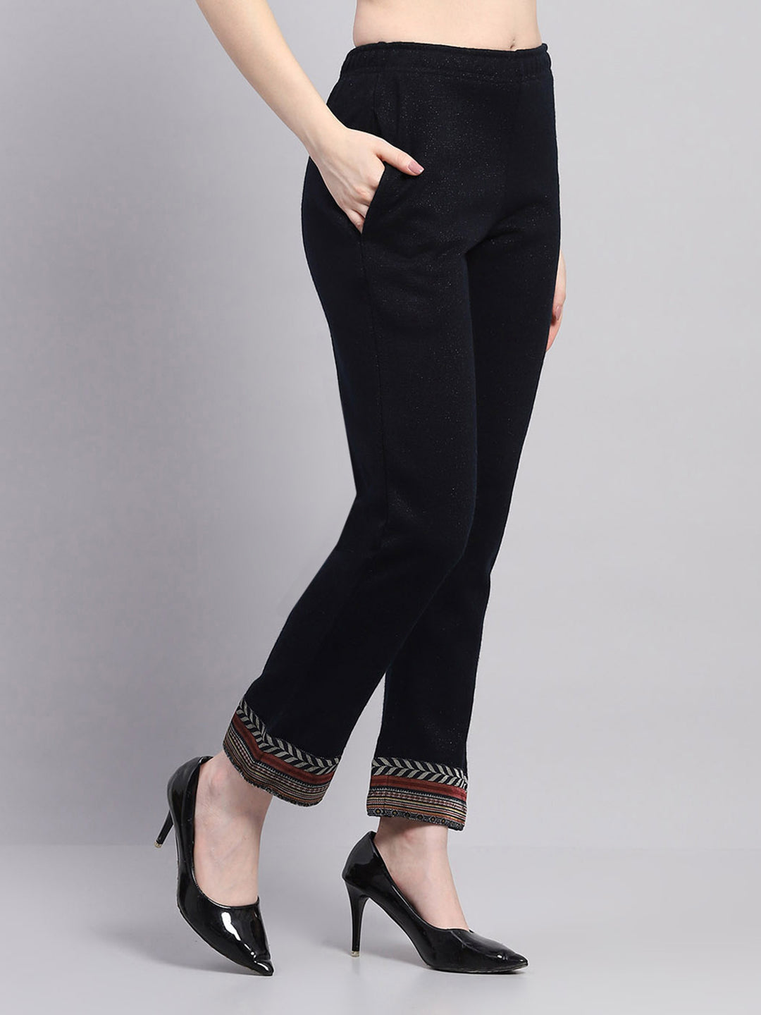 Women Navy Blue Designer Round Neck Full Sleeve 3 Pc Kurtis Set for Winter