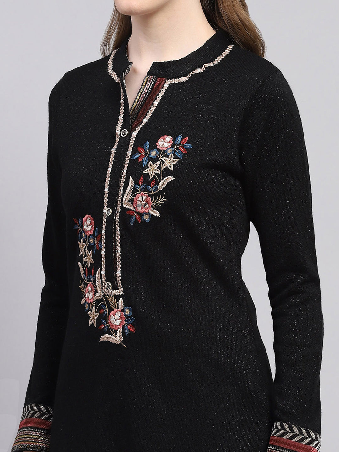 Women Black Designer Round Neck Full Sleeve 3 Pc Kurtis Set for Winter